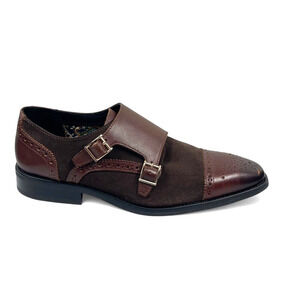 LA Milano Brown Leather Monk Strap Shoes Oxford Men 10 Leather Suede FLAW